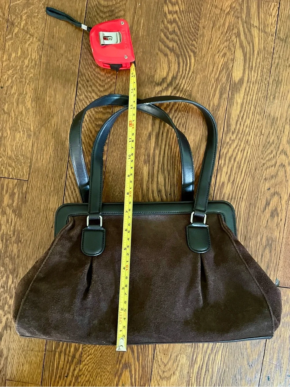 LOFT Dark Brown Suede Leather Satchel Handbag w/ Magnetic Closure - Vintage Look